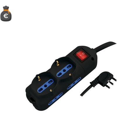 ALCAPOWER Multipresa Elettrica 6 Posti, 4 Prese Bipasso 10/16a E 2 Prese Schuko, Cavo 1.5m, Spina 16a A 90 Gradi, Interruttore Luminoso, Colore Nero ALCAPOWER Multipresa Elettrica 6 Posti, 4 Prese Bipasso 10/16a E 2 Prese Schuko, Cavo 1.5m, Spina 16a A 90 Gradi, Interruttore Luminoso, Colore Nero
