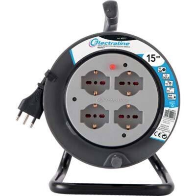 ELECTRALINE Avvolgicavo 15 Mt Con Supporto - Sezione 3x1.5 Mmq - 4 Schuko 10/16a ELECTRALINE Avvolgicavo 15 Mt Con Supporto - Sezione 3x1.5 Mmq - 4 Schuko 10/16a