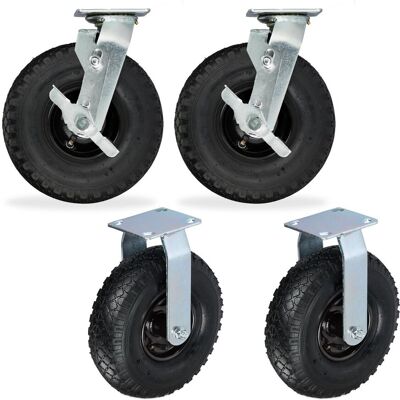 RELAXDAYS Set 2 Ruote Fisse + 2 Girevoli, Pneumatiche Portata 120 Kg, 3.00-4, Nero/argento, Rotelle RELAXDAYS Set 2 Ruote Fisse + 2 Girevoli, Pneumatiche Portata 120 Kg, 3.00-4, Nero/argento, Rotelle