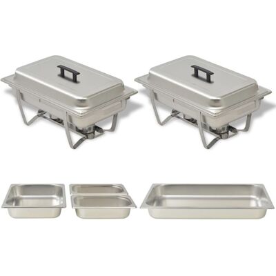 vidaXL Set di 2 Teglie Riscaldanti in Acciaio Inox - Coperchio e Supporto vidaXL Set di 2 Teglie Riscaldanti in Acciaio Inox - Coperchio e Supporto