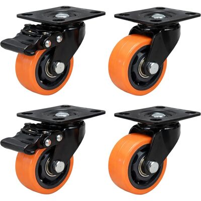 RELAXDAYS Ruote Girevoli , Set Da 4, 75 Mm, 600 Kg, Con Freno, Piastra Acciaio, Plastica, Carichi Pesanti, Nero/arancione RELAXDAYS Ruote Girevoli , Set Da 4, 75 Mm, 600 Kg, Con Freno, Piastra Acciaio, Plastica, Carichi Pesanti, Nero/arancione