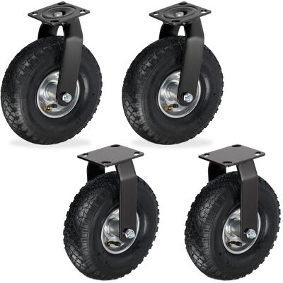 RELAXDAYS Set 2 Ruote Fisse + 2 Girevoli, Pneumatiche 3.00-4, Portata 120 Kg, Nero/argento, Rotelle RELAXDAYS Set 2 Ruote Fisse + 2 Girevoli, Pneumatiche 3.00-4, Portata 120 Kg, Nero/argento, Rotelle
