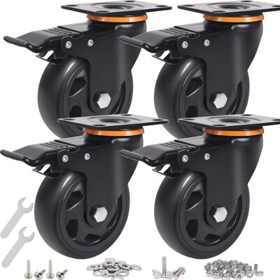 OEM Ruote Da 4 Pollici, Set Di 4 Ruote Per Carichi Pesanti Con Freni, Ruote Silenziose In Schiuma Di Poliuretano, Ruote Industriali Con Doppie Piastre Di Bloccaggio Di Sicurezza, Carico Massimo Di 2200 Li OEM Ruote Da 4 Pollici, Set Di 4 Ruote Per Carichi Pesanti Con Freni, Ruote Silenziose In Schiuma Di Poliuretano, Ruote Industriali Con Doppie Piastre Di Bloccaggio Di Sicurezza, Carico Massimo Di 2200 Li