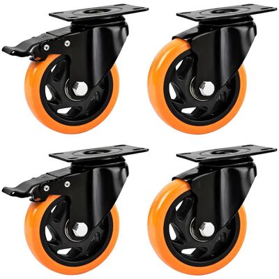 RELAXDAYS Ruote, Set 4, 100 Mm, 600 Kg, Con Freno, Piastra Acciaio, Plastica, Ruote Industriali, Nero/arancione RELAXDAYS Ruote, Set 4, 100 Mm, 600 Kg, Con Freno, Piastra Acciaio, Plastica, Ruote Industriali, Nero/arancione