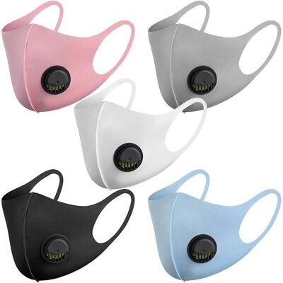 OEM Confezione Da 5 Mascherine Riutilizzabili E Traspiranti Con Valvola Di Ventilazione Ed Elastici Per Le Orecchie, Per Uso Quotidiano In Luoghi Pubblici. OEM Confezione Da 5 Mascherine Riutilizzabili E Traspiranti Con Valvola Di Ventilazione Ed Elastici Per Le Orecchie, Per Uso Quotidiano In Luoghi Pubblici.