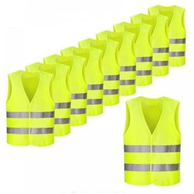OEM Raro Set Di 10 Gilet Di Segnalazione/gilet Di Sicurezza Giallo Neon Con Strisce Fluorescenti. OEM Raro Set Di 10 Gilet Di Segnalazione/gilet Di Sicurezza Giallo Neon Con Strisce Fluorescenti.