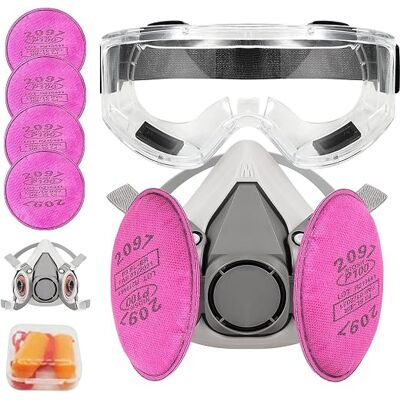 OEM Maschera Respiratoria Riutilizzabile A Mezza Faccia Con 4 Filtri (2097) E Occhiali Protettivi, Tappi Per Le Orecchie Per Verniciatura, Polvere, Sostanze Chimiche, Resina Epossidica, Taglio, Lucidatura OEM Maschera Respiratoria Riutilizzabile A Mezza Faccia Con 4 Filtri (2097) E Occhiali Protettivi, Tappi Per Le Orecchie Per Verniciatura, Polvere, Sostanze Chimiche, Resina Epossidica, Taglio, Lucidatura