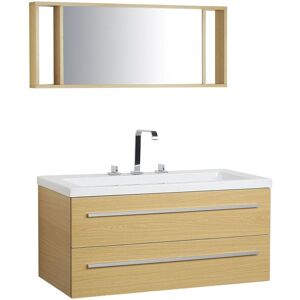 BELIANI Mobiletto Lavabo Beige E Argento A 2 Cassetti Con Specchio Moderno Almeria BELIANI Mobiletto Lavabo Beige E Argento A 2 Cassetti Con Specchio Moderno Almeria
