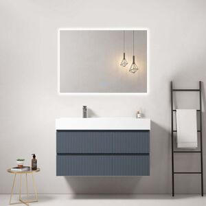 MEDAHOME Mobile Bagno Sospeso Cannettato 100 Cm Blu Mare Lavabo A Sinistra In Resina Specchio Quadro Retroilluminato - Fiji Paint MEDAHOME Mobile Bagno Sospeso Cannettato 100 Cm Blu Mare Lavabo A Sinistra In Resina Specchio Quadro Retroilluminato - Fiji Paint