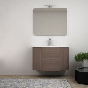 BADEN HAUS Mobile Bagno Sospeso 90 Cm Rovere Scuro Design Tondo Con Specchio Filo Lucido E Colonna Da 140 Cm BADEN HAUS Mobile Bagno Sospeso 90 Cm Rovere Scuro Design Tondo Con Specchio Filo Lucido E Colonna Da 140 Cm