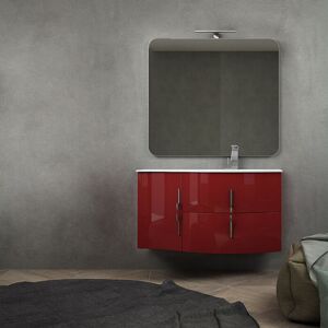 BADEN HAUS Mobile Bagno Sospeso Rosso Lucido 105 Cm Con Specchio Filo Lucido, Lavabo A Destra BADEN HAUS Mobile Bagno Sospeso Rosso Lucido 105 Cm Con Specchio Filo Lucido, Lavabo A Destra