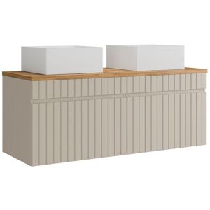 Unique Mobile Bagno Sospeso Scanalato Beige Con Lavabo Da Appoggio Quadrato 120 Cm - Satara Unique Mobile Bagno Sospeso Scanalato Beige Con Lavabo Da Appoggio Quadrato 120 Cm - Satara