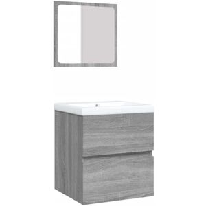 Armadio bagno grigio Sonoma con lavabo e specchio vidaXL Armadio bagno grigio Sonoma con lavabo e specchio vidaXL