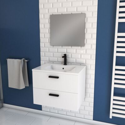 AURLANE - Mobile Da Bagno Sospeso 60 Cm Bianco Con 2 Cassetti, Lavabo E Specchio - Box-in AURLANE - Mobile Da Bagno Sospeso 60 Cm Bianco Con 2 Cassetti, Lavabo E Specchio - Box-in