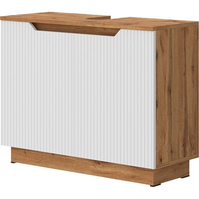 Vicco Mobile Sottolavabo Per Bagno Lotta, Rovere/bianco A Strisce, 79.6 X 62.1 Cm Con 2 Porte, Vicco Mobile Sottolavabo Per Bagno Lotta, Rovere/bianco A Strisce, 79.6 X 62.1 Cm Con 2 Porte,
