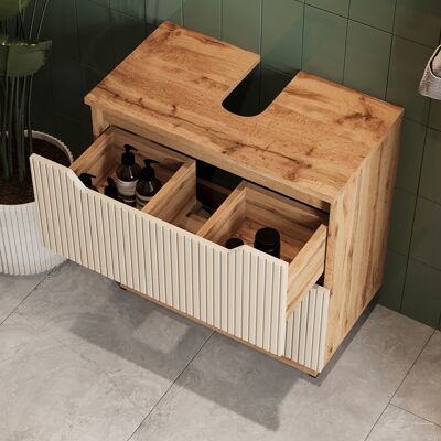 Vicco Mobile Sottolavabo Per Bagno Lotta, Rovere/cashmere A Righe, 59.8 X 62.5 Cm Con 2 Cassetti, Vicco Mobile Sottolavabo Per Bagno Lotta, Rovere/cashmere A Righe, 59.8 X 62.5 Cm Con 2 Cassetti,