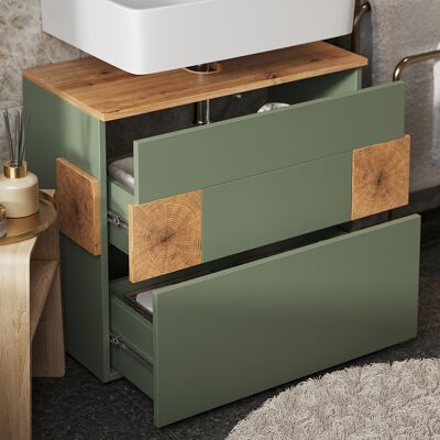 Vicco Mobile Sottolavabo Per Bagno Eden, Verde/artigianale, 70 X 64.5 Cm Con 2 Cassetti, Vicco Mobile Sottolavabo Per Bagno Eden, Verde/artigianale, 70 X 64.5 Cm Con 2 Cassetti,