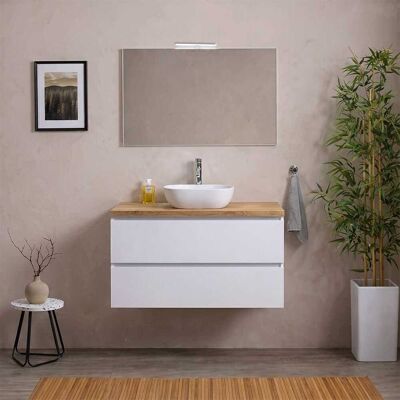 KIAMAMI VALENTINA Mobile Bagno Sospeso 80cm Bianco Export, Top Rovere Naturale, Specchio E Lampada Berlin KIAMAMI VALENTINA Mobile Bagno Sospeso 80cm Bianco Export, Top Rovere Naturale, Specchio E Lampada Berlin