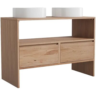 Unique Mobile Bagno In Rovere Massiccio Con Lavabo Da Appoggio Rotondo Naturale Chiaro 110 Cm - Cavizo Unique Mobile Bagno In Rovere Massiccio Con Lavabo Da Appoggio Rotondo Naturale Chiaro 110 Cm - Cavizo