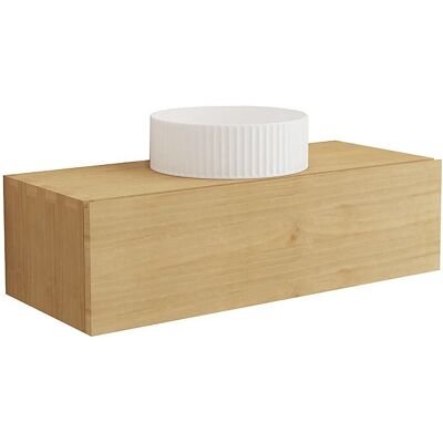 Unique Mobile Bagno Sospeso In Legno Di Mindi Con Lavabo Da Appoggio Scanalato In Ceramica 95 Cm - Tidore Unique Mobile Bagno Sospeso In Legno Di Mindi Con Lavabo Da Appoggio Scanalato In Ceramica 95 Cm - Tidore