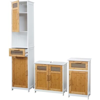 DÉCOSHOP26 Set Di Mobili Da Bagno In Bambù Bianco Con Cassettiera Alta E Mobile Lavabo 040011309 DÉCOSHOP26 Set Di Mobili Da Bagno In Bambù Bianco Con Cassettiera Alta E Mobile Lavabo 040011309