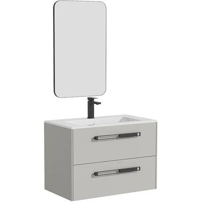Unique Mobile Sotto Lavabo Sospeso Con Lavabo Da Incasso, Rubinetto E Specchio Grigio 80 Cm - Felna Unique Mobile Sotto Lavabo Sospeso Con Lavabo Da Incasso, Rubinetto E Specchio Grigio 80 Cm - Felna