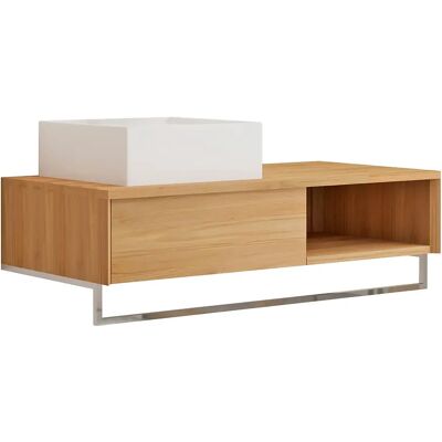 Unique Mobile Bagno Sospeso In Teak Con Portasciugamani E Lavabo Da Appoggio Quadrato In Ceramica 105 Cm - Kupang Unique Mobile Bagno Sospeso In Teak Con Portasciugamani E Lavabo Da Appoggio Quadrato In Ceramica 105 Cm - Kupang
