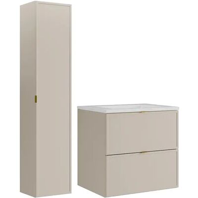 Unique Mobile Bagno Sospeso Con Lavabo Da Incasso E Colonna Beige 60 Cm - Ondil Unique Mobile Bagno Sospeso Con Lavabo Da Incasso E Colonna Beige 60 Cm - Ondil