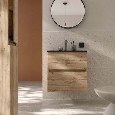 AURLANE Set Mobile Bagno 50cm Rovere Naturale 2 Cassetti Con Lavabo In Ceramica Nera - Timber AURLANE Set Mobile Bagno 50cm Rovere Naturale 2 Cassetti Con Lavabo In Ceramica Nera - Timber