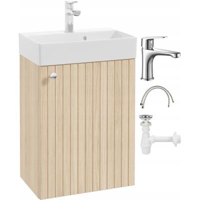 OEM Mobiletto Da Bagno Sospeso Con Lavabo, Rovere Vicenza, Con Rubinetto E Maniglia Cromata, 50x70 Cm, Kiara OEM Mobiletto Da Bagno Sospeso Con Lavabo, Rovere Vicenza, Con Rubinetto E Maniglia Cromata, 50x70 Cm, Kiara