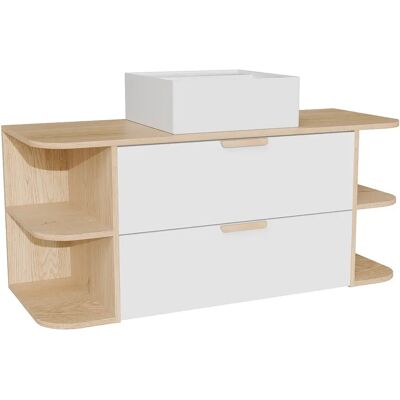 Unique Mobile Per Lavabo Sospeso Con Nicchie E Lavabo Da Appoggio Quadrato Bianco E Naturale Chiaro L 120 Cm - Avoreli Unique Mobile Per Lavabo Sospeso Con Nicchie E Lavabo Da Appoggio Quadrato Bianco E Naturale Chiaro L 120 Cm - Avoreli