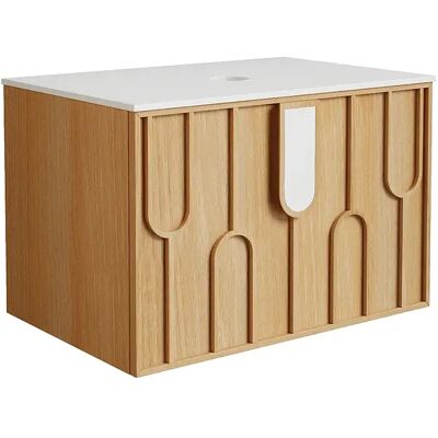 Unique Mobile Sotto Lavabo Sospeso Testurizzato Con Piano In Pietra Sinterizzata Naturale Chiaro L75 Cm - Merkan Unique Mobile Sotto Lavabo Sospeso Testurizzato Con Piano In Pietra Sinterizzata Naturale Chiaro L75 Cm - Merkan