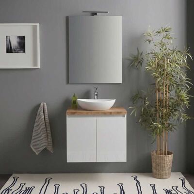 KIAMAMI VALENTINA Mobile Bagno Sospeso 60cm Bianco Lucido Top Rovere Naturale, Specchio E Lampada Benaco KIAMAMI VALENTINA Mobile Bagno Sospeso 60cm Bianco Lucido Top Rovere Naturale, Specchio E Lampada Benaco