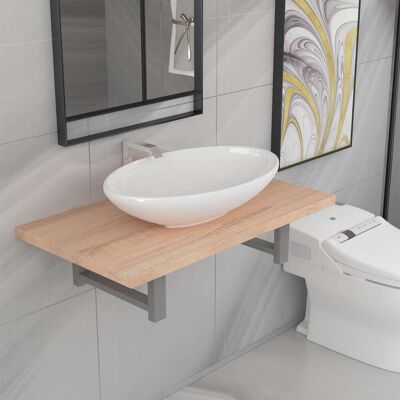 vidaXL Mensola da parete e lavabo ovale in rovere - Set di mobili da bagno vidaXL Mensola da parete e lavabo ovale in rovere - Set di mobili da bagno
