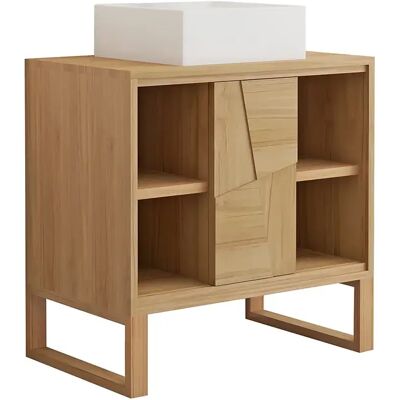 Unique Mobile Bagno Su Piedini In Teak Con Lavabo Da Appoggio Quadrato In Ceramica L80 Cm - Mataram Unique Mobile Bagno Su Piedini In Teak Con Lavabo Da Appoggio Quadrato In Ceramica L80 Cm - Mataram