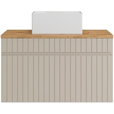 Unique Mobile Bagno Sospeso Scanalato Beige Con Lavabo Da Appoggio Quadrato 80 Cm - Satara Unique Mobile Bagno Sospeso Scanalato Beige Con Lavabo Da Appoggio Quadrato 80 Cm - Satara