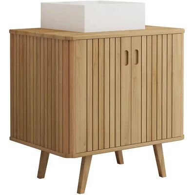 Unique Mobile Bagno Con Piedi In Teak E Lavabo Da Appoggio Quadrato In Ceramica 80 Cm - Wamena Unique Mobile Bagno Con Piedi In Teak E Lavabo Da Appoggio Quadrato In Ceramica 80 Cm - Wamena