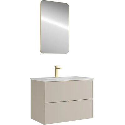 Unique Mobile Bagno Sospeso Con Lavabo Da Incasso, Rubinetto E Specchio Beige 80 Cm - Ondil Unique Mobile Bagno Sospeso Con Lavabo Da Incasso, Rubinetto E Specchio Beige 80 Cm - Ondil