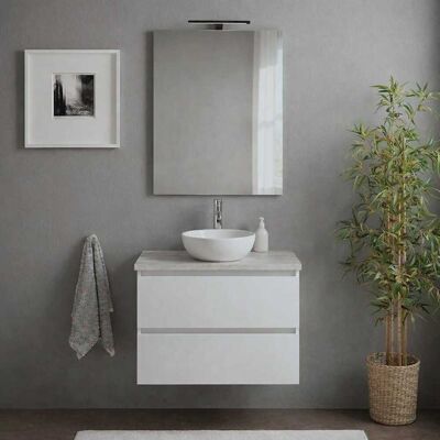 KIAMAMI VALENTINA Mobile Bagno Sospeso 60cm Bianco Lucido Top Beton Moderno E Specchio Benaco KIAMAMI VALENTINA Mobile Bagno Sospeso 60cm Bianco Lucido Top Beton Moderno E Specchio Benaco