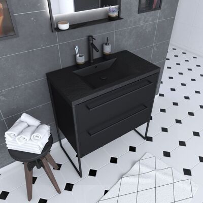 AURLANE - Mobile Da Bagno 80x50 - 2 Cassetti - Lavabo In Resina Nero Effetto Pietra - Structura F051 AURLANE - Mobile Da Bagno 80x50 - 2 Cassetti - Lavabo In Resina Nero Effetto Pietra - Structura F051
