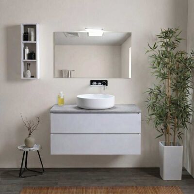 KIAMAMI VALENTINA Mobile Bagno Sospeso 100cm Bianco Export Con Top Beton E Specchio Con Lampada Berlin KIAMAMI VALENTINA Mobile Bagno Sospeso 100cm Bianco Export Con Top Beton E Specchio Con Lampada Berlin