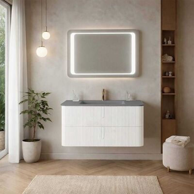 KIAMAMI VALENTINA Mobile Bagno Sospeso 100cm Bianco Opaco Cannettato Con Lavabo In Resina Grigio Hollywood KIAMAMI VALENTINA Mobile Bagno Sospeso 100cm Bianco Opaco Cannettato Con Lavabo In Resina Grigio Hollywood