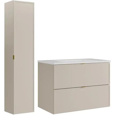 Unique Mobile Bagno Sospeso Con Lavabo Da Incasso E Colonna Beige 80 Cm - Ondil Unique Mobile Bagno Sospeso Con Lavabo Da Incasso E Colonna Beige 80 Cm - Ondil