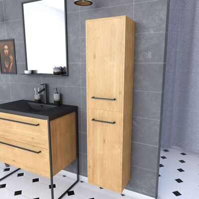 AURLANE - Colonna Da Bagno In Rovere Marrone 30x35x150 - 2 Ante Rovere Marrone E Maniglie Nero Opaco AURLANE - Colonna Da Bagno In Rovere Marrone 30x35x150 - 2 Ante Rovere Marrone E Maniglie Nero Opaco