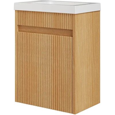 Unique Mobile Lavabo Sospeso Scanalato In Legno Di Frassino Con Lavabo In Resina Bianco Opaco Naturale Chiaro 40 X 25.5 X 54 Cm - Drovi Unique Mobile Lavabo Sospeso Scanalato In Legno Di Frassino Con Lavabo In Resina Bianco Opaco Naturale Chiaro 40 X 25.5 X 54 Cm - Drovi
