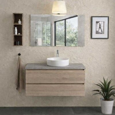 KIAMAMI VALENTINA Mobile Bagno Sospeso 100 Cm Casetti Rovere Con Top Beton E Specchio 100x60 Con Lampada Berlin KIAMAMI VALENTINA Mobile Bagno Sospeso 100 Cm Casetti Rovere Con Top Beton E Specchio 100x60 Con Lampada Berlin