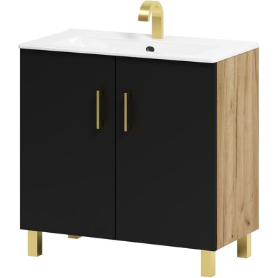 OEM Mobile Bagno Viki 80 Con Lavabo, Rovere Craft Nero/oro OEM Mobile Bagno Viki 80 Con Lavabo, Rovere Craft Nero/oro