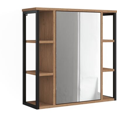 Vicco Specchio Contenitore Bagno Linara, Rovere/nero, 60 X 60 Cm, Vicco Specchio Contenitore Bagno Linara, Rovere/nero, 60 X 60 Cm,