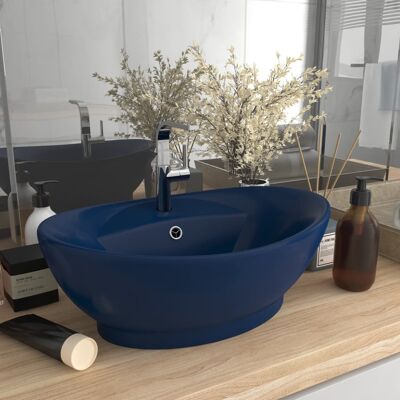 vidaXL Lavabo di lusso ovale con troppopieno opaco blu scuro - Lavabo vidaXL Lavabo di lusso ovale con troppopieno opaco blu scuro - Lavabo