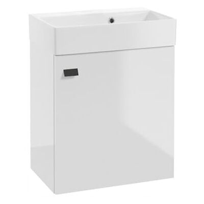 OEM Mobiletto Da Bagno Sospeso Con Lavabo Integrato, 60x50 Cm. Bianco Lucido, Maniglia Nera, Modello Elara. OEM Mobiletto Da Bagno Sospeso Con Lavabo Integrato, 60x50 Cm. Bianco Lucido, Maniglia Nera, Modello Elara.